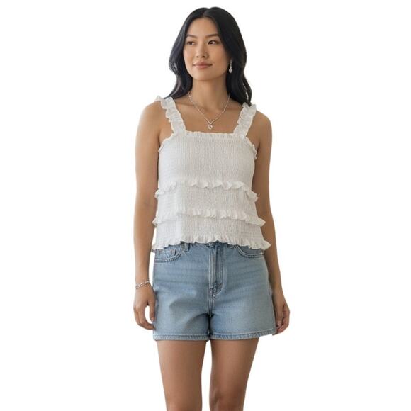 Crave Fame White Tank Top Ruffle Straps Smocked Bodice XS NWT - Picture 11 of 11